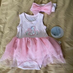 Pink Bamboo Tutu Bodysuit with Matching Bow Headband